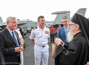 June 22, 2016 - His Eminence Archbishop Demetrios of America visited the USS HARRY S. TRUMAN, the largest US Supercarrier of the Nimitz class, docked for a few days in Souda Bay Naval Base PHOTOS: © Greek Orthodox Archdiocese of America, GOA/DIMITRIOS PANAGOS
